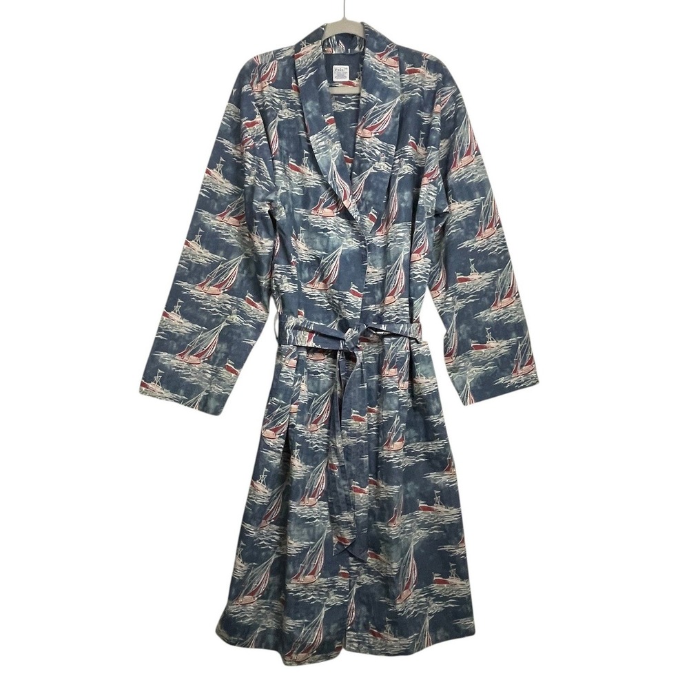 Polo Ralph Lauren 90s Y2K Mens Robe Blue Boat Yacht Print Cotton S/M Nautical